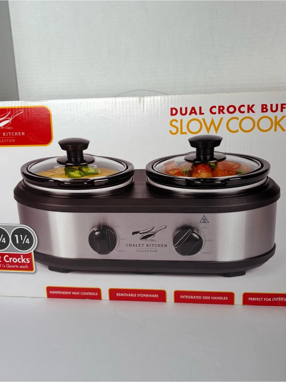 Chalet kitchen dual crock buffet silver slow cooker